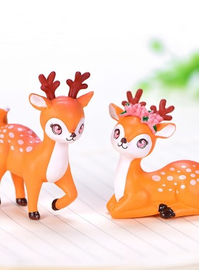 微景观小摆件可爱卡通小动物梅花鹿园艺植物多肉装饰品小鹿工艺品