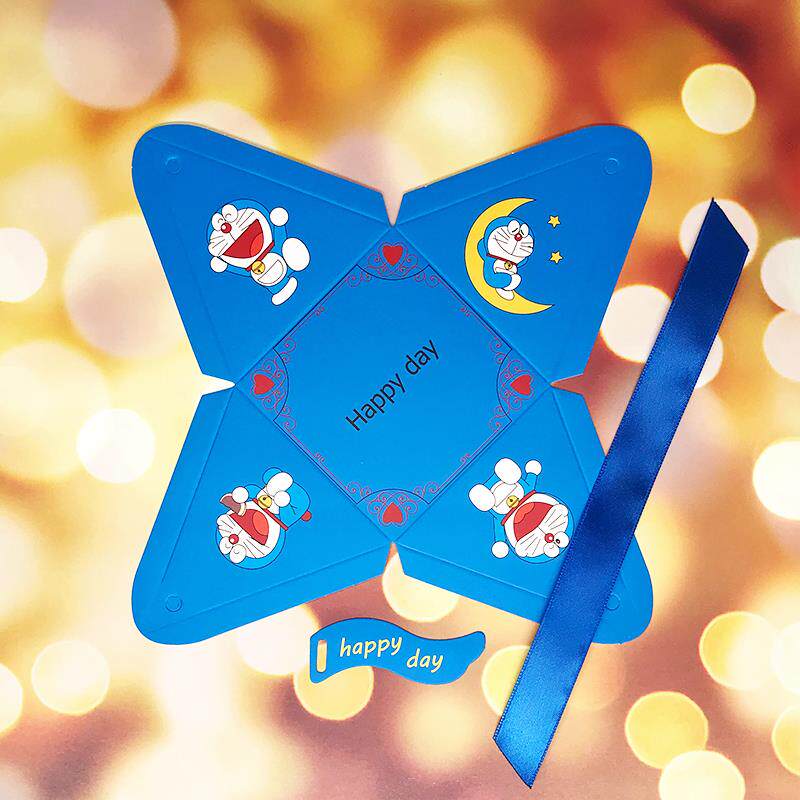 小叮当猫喜糖盒三角的结婚创意纸盒百日酒宴宝宝满月蓝胖子小糖盒