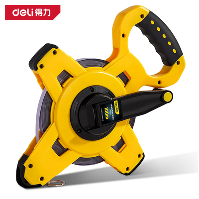 deli得力DL9100G架式钢卷尺100mx12.5mm三倍速塑壳(黄)(把)