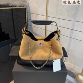 小香风25A麂皮慵懒托特包拼接hobo包大容量链条水桶包单肩斜挎包