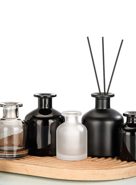 厂家现货大肚无火藤条香薰瓶黑色磨砂避光香氛瓶香薰空瓶欧式玻璃