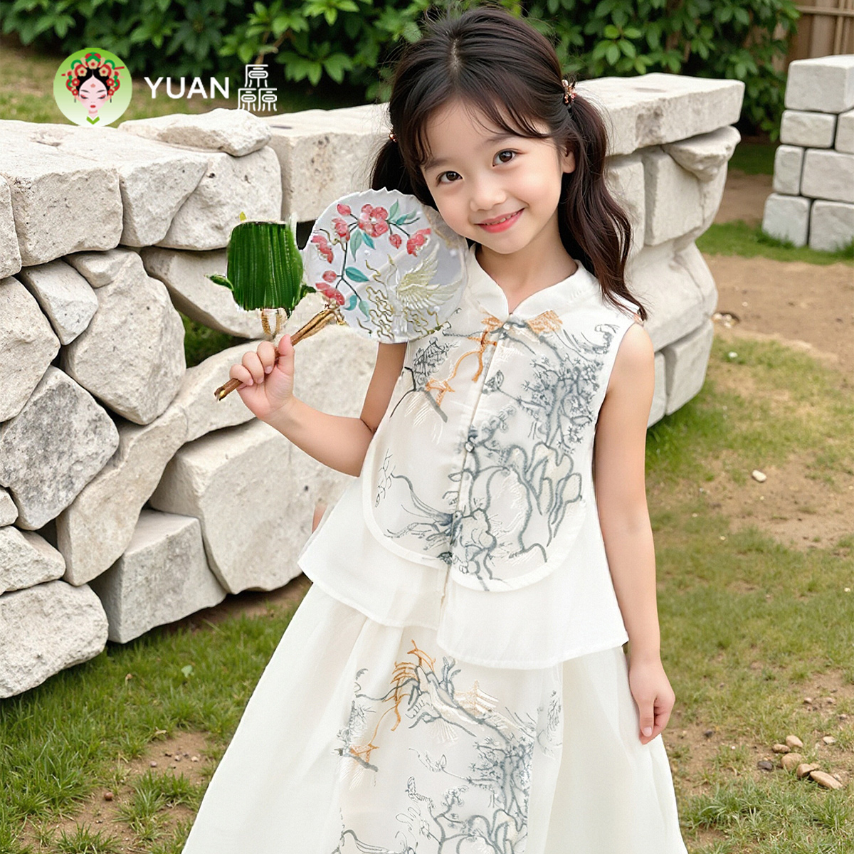 厵YUAN女童夏装汉服套装2025新款中式国风汉服套装小女孩背心上衣