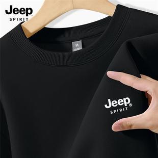 运动卫衣上衣男款 JEEP吉普长袖 男t恤纯棉春秋款 男2025新款 打底衫