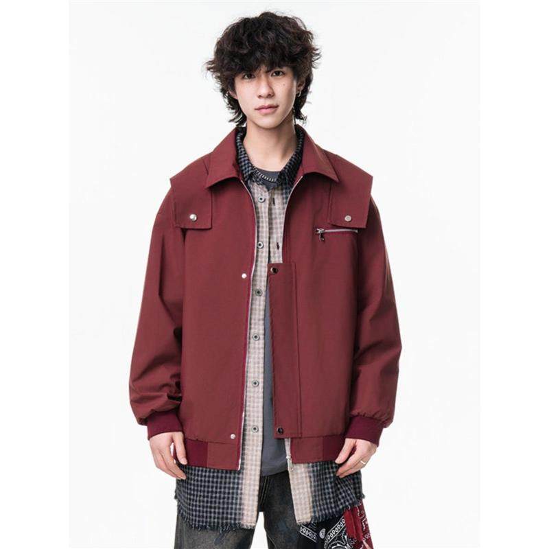 安可拉红复古早秋短款工装夹克男女春秋高级感情侣棒球服痞帅外套