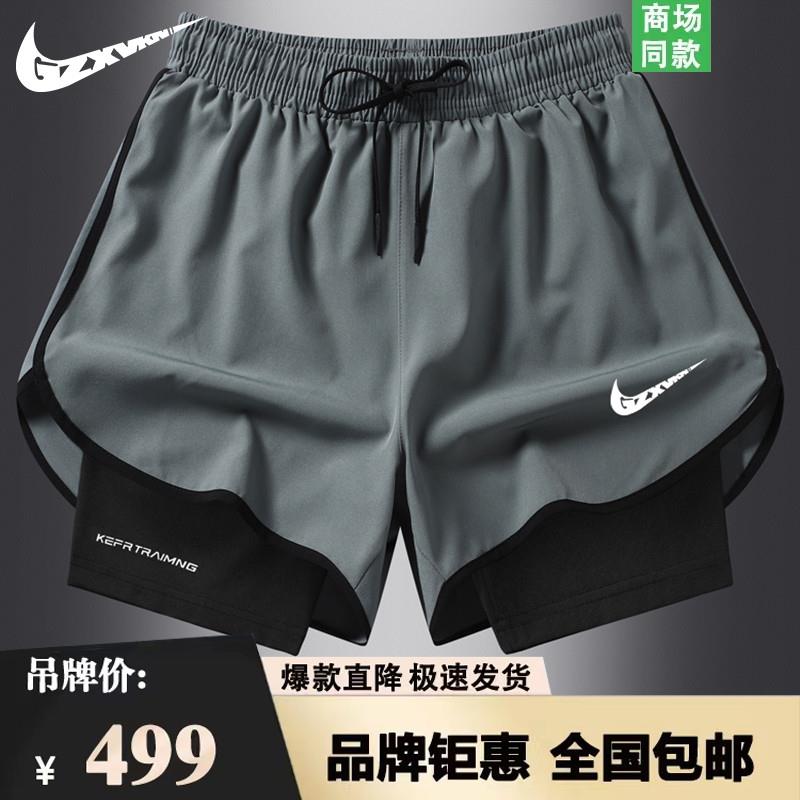 夏季假两件运动短裤男款速干跑步训练健身内衬美式透气运动五分裤