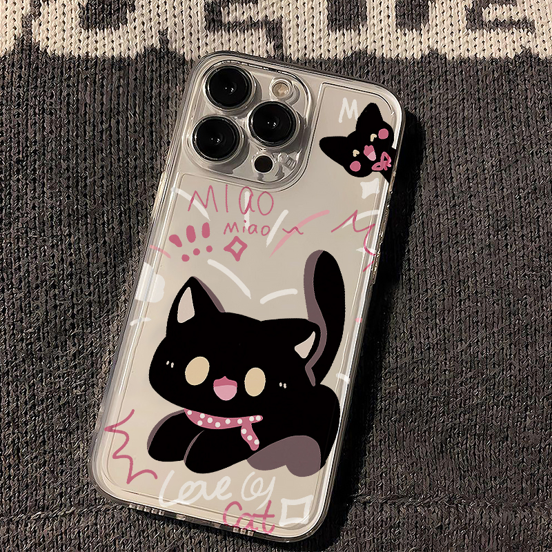 惊吓黑猫适用苹果16手机壳15Promax卡通vivox200透明红米note13防摔小米15一加套华为pura70荣耀200硅胶OPPO