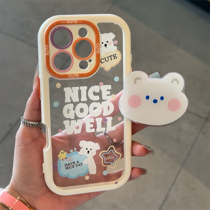 CUTE白狗狗白熊支架新款适用苹果16Pro手机壳iPhone15max华为mate70小米14pura80k60荣耀200oppoReno13note12