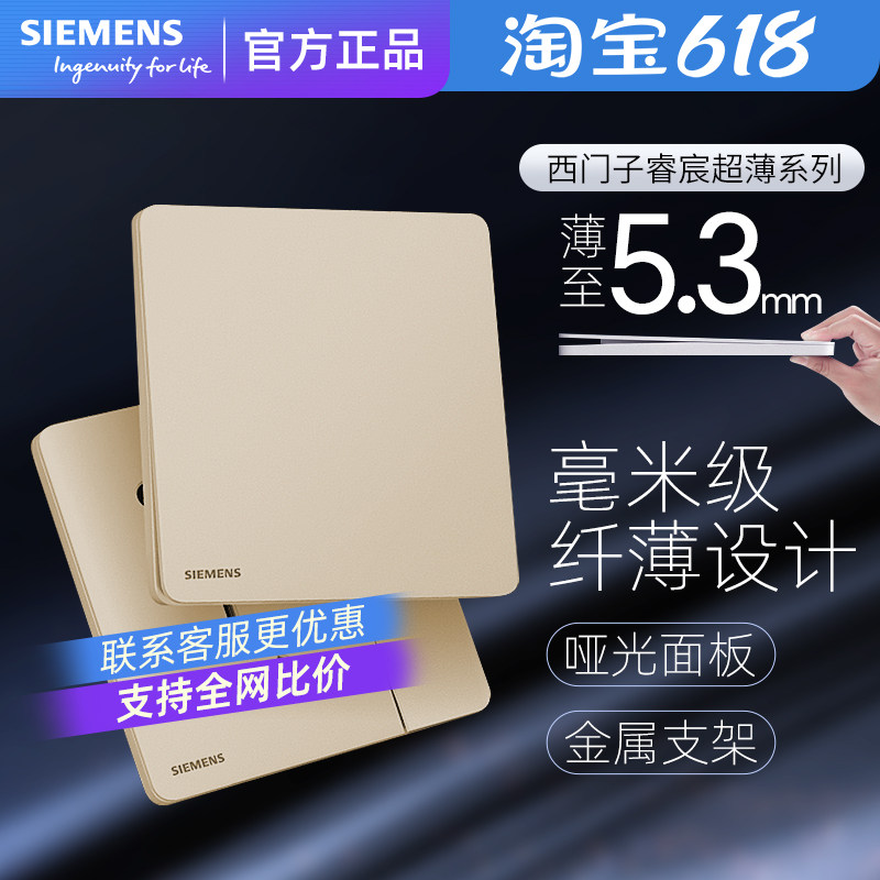 西门子超薄睿宸香槟金五孔带双控开关双USB插座typec快充墙壁面板