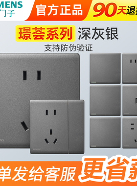 西门子开关插座璟荟深灰银无边框大面板五孔USB一开16a空调Type-C