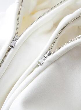 中大儿童%100纯棉开衫连帽卫衣男女童秋冬装加绒纯白色外套上衣服