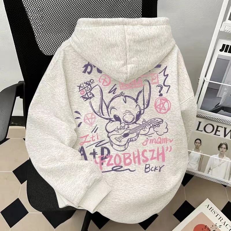 白灰色纯棉休闲连帽卫衣秋冬