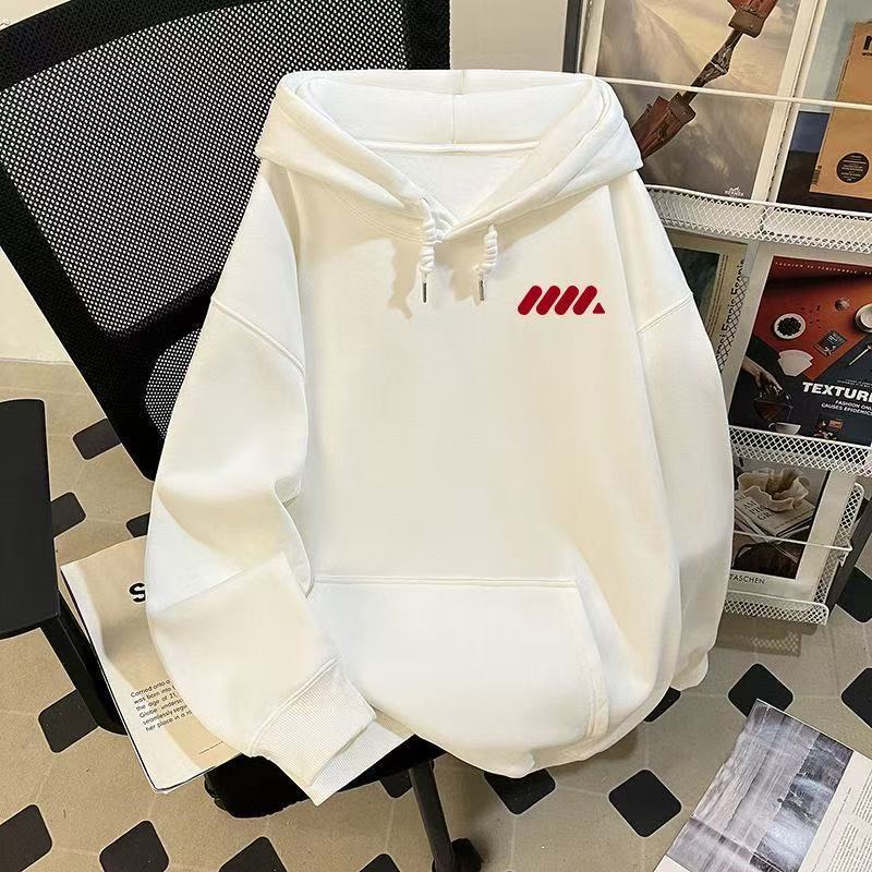 男女童美式潮牌字母连帽卫衣2025秋冬新款白色宽松加绒上衣外套潮