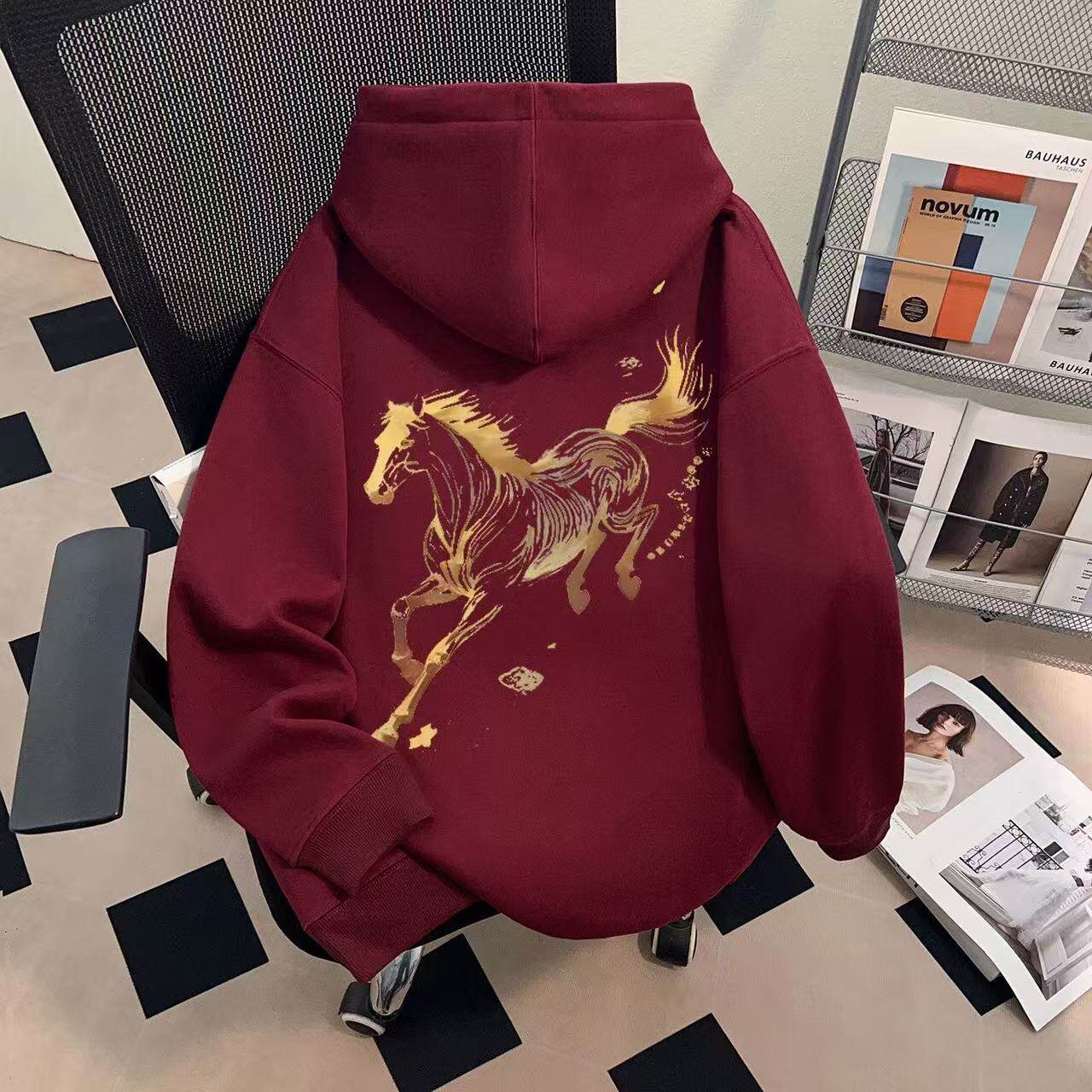 男女童马年本命年酒红色连帽卫衣2026秋冬中大童过年新款上衣外套,童装/婴儿装/亲子装,卫衣/绒衫,淘宝优惠券,粉丝福利购,淘宝优惠卷