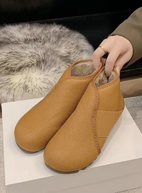 【下单立减50元】2026冬季新款软面加绒保暖一脚蹬短靴平底百搭