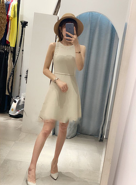 法单S家时尚气质重工镶钻圆领无袖小香针织连衣裙春夏SFPRO01328