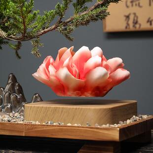 新中式真树迎客松花朵磁悬浮地柏盆景摆件玄关客厅办公室造景装饰