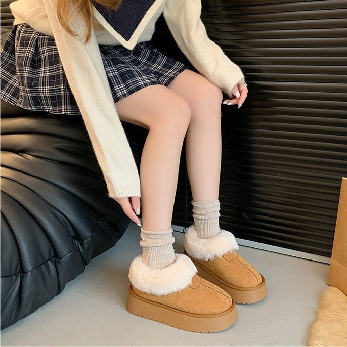 毛绒雪地靴女冬季厚底加绒保暖防滑一脚蹬棉鞋