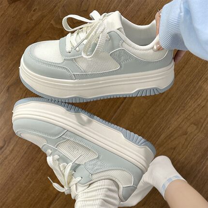 厚底网面鞋女2026新款夏季透气小白鞋轻便百搭学生配裙子时尚板鞋