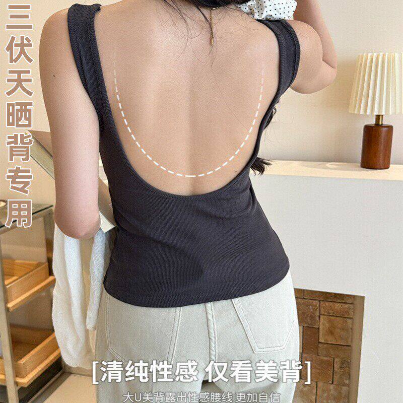晒背专用衣三伏天露背带胸垫上衣无袖养生晒太阳神器户外成人T恤