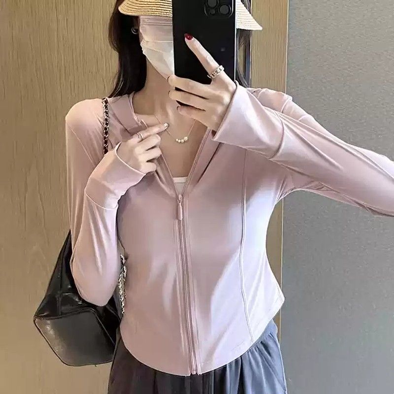 粉色冰丝防晒衣女款夏季薄款2024新款防紫外线修身瑜伽服开衫上衣
