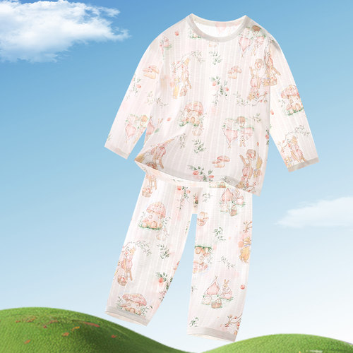 夏季长袖家居服套装薄款宝宝纯棉