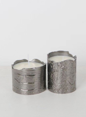 现代简约皮质香薰蜡烛摆件高档轻奢马毛托盘样板间客厅卧室装饰品