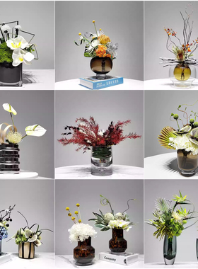 仿真花样板间玻璃简约现代