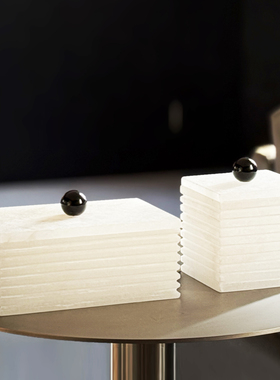 现代简约云石收纳储物罐大理石摆件样板间售楼处客厅博古架装饰品