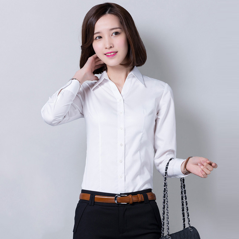 衬衫女长袖韩版商务白色修身职业上班OL通勤百搭免烫衬衣