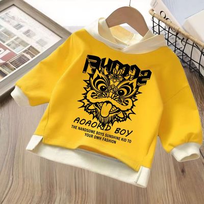 2025反季纯棉男童连帽卫衣新款儿童百搭男中大童a类连帽外穿上衣