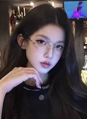 超轻纯钛无框眼镜女近视可配度数高知纯欲小方框防蓝光素颜眼睛架