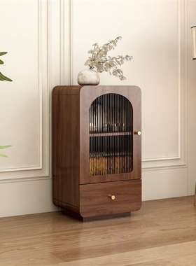 中古风实木餐边柜家用玻璃门酒柜展示柜靠墙一体客厅立柜收纳窄柜