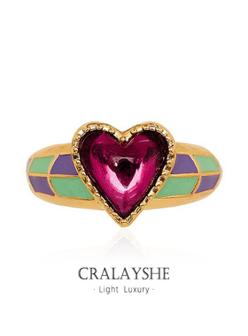 oups孙千同款紫眼爱心戒指女小众设计高级感时尚个性撞色宝石食指