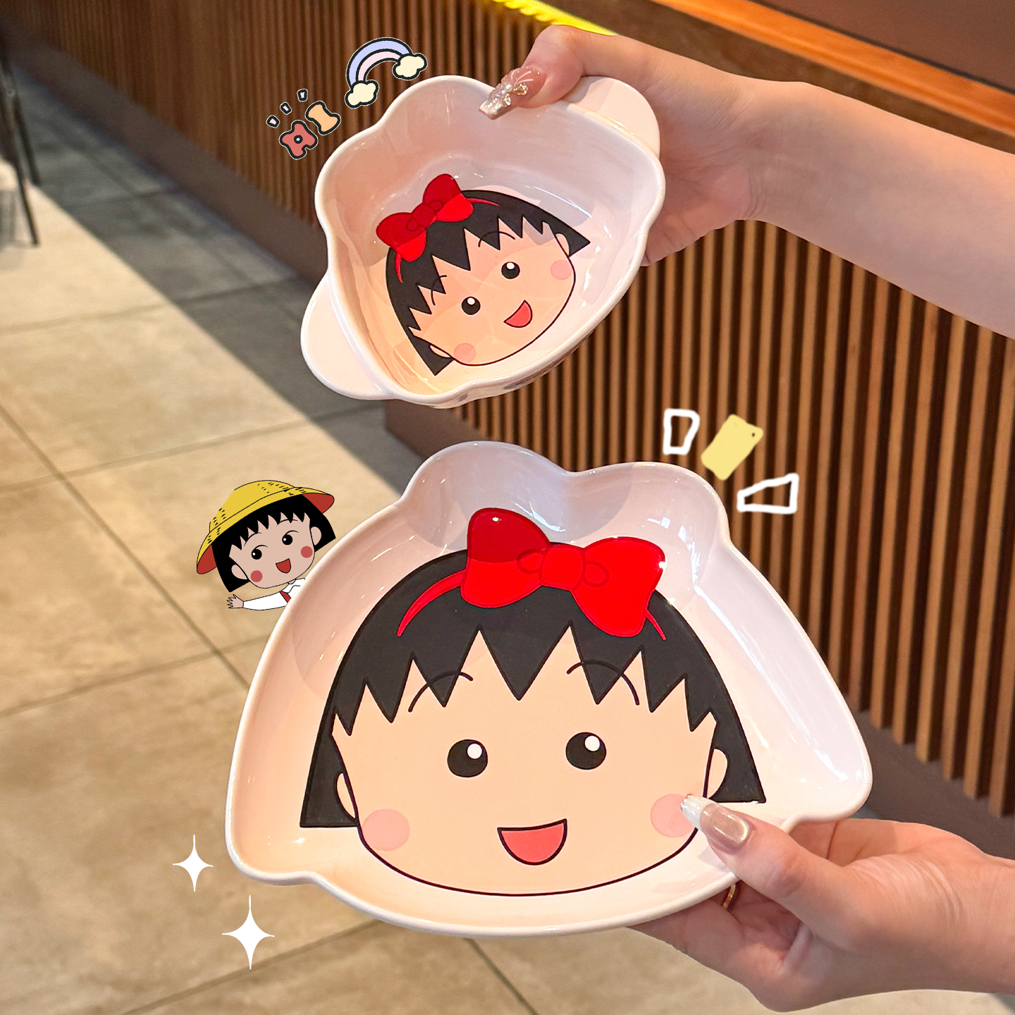 樱桃小丸子陶瓷双耳碗辅食饭碗