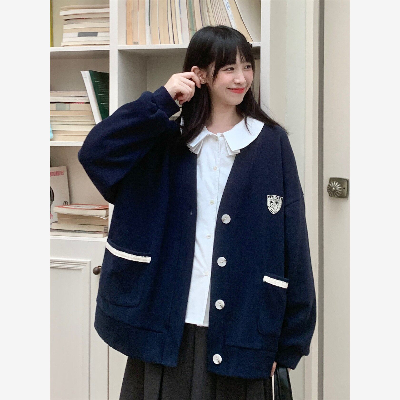 小雨良品 韩里韩气的穿搭蓝色卫衣外套女款2025新款秋小个子上衣