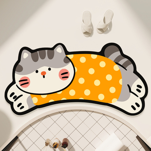 浴室地垫厕所门口脚垫卫生间吸水防滑门垫硅藻泥猫咪弧形地毯家用