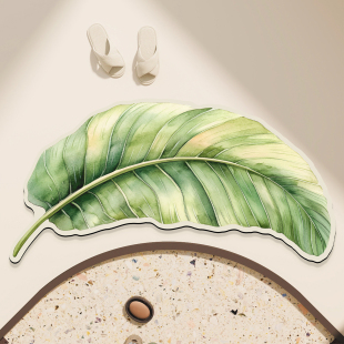 卫生间绿色地垫浴室防滑吸水速干脚垫厕所门口家用地毯硅藻泥弧形