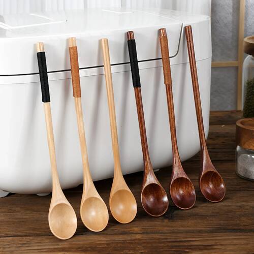 Wooden Tea Spoon Long Coffee Spoons Small Teaspoon Set Wood