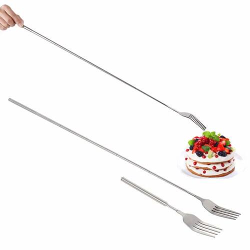 Silver Stainless Telescopic Extendable Fork Dinner Fruit Des