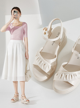 香香莉妈妈鞋坡跟凉鞋女新款正品夏季厚底显高外穿罗马凉鞋026190