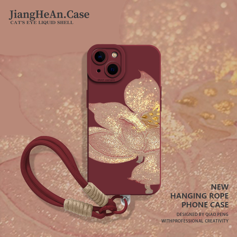 适用苹果手机壳鎏金荷花