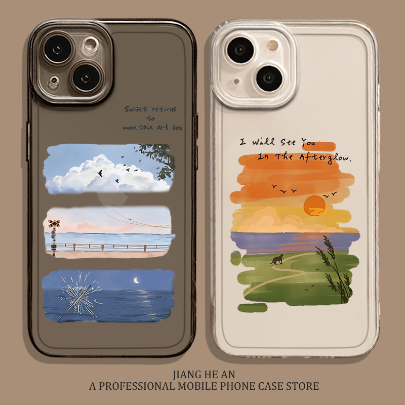 适用realme手机壳日落风景