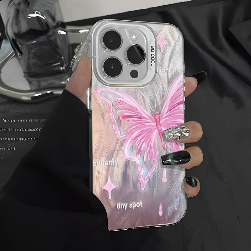 新款适用iphone15pro手机壳苹果14蝴蝶13mini高级感12粉色11女款xsmax