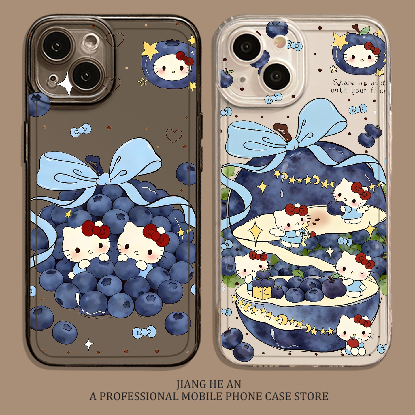 蓝莓猫咪适用苹果17pro手机壳iPhone16plus夏天air卡通15超火14可爱13mini透明12女11全包xsmax/xr/x/8/7p/se