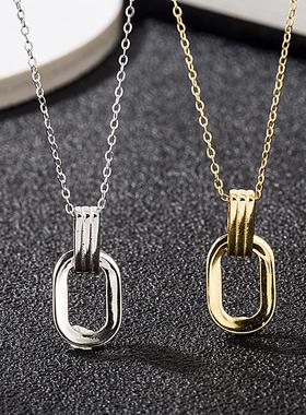 项链锁骨链女双环复古几何吊坠小众纯银金风设计时尚轻奢新款套潮