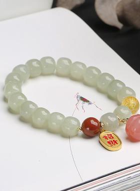 手链手串天然和田玉女招财玉石纳福玛瑙复古珠子南红蜜蜡闺蜜石本