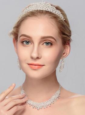 项链耳环新娘链水晶配饰套装饰品婚纱欧美礼服套锁骨女首饰时尚款