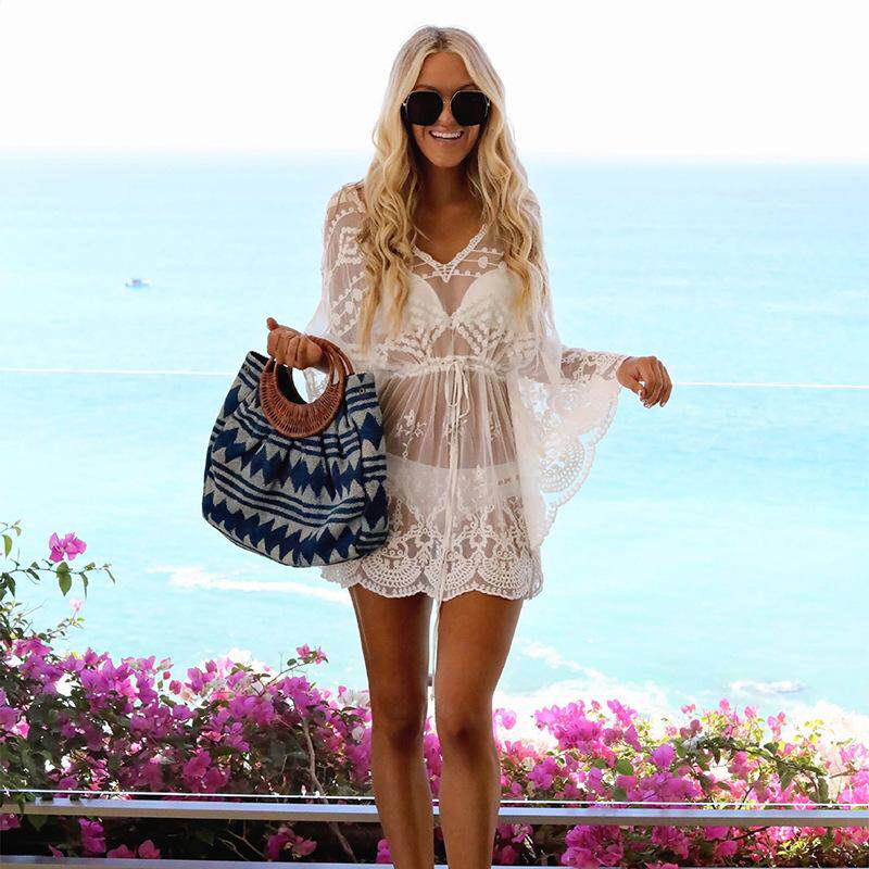 比基尼罩衫防晒蕾丝沙滩泳衣衣外套女外搭海边温泉款镂空头度假套