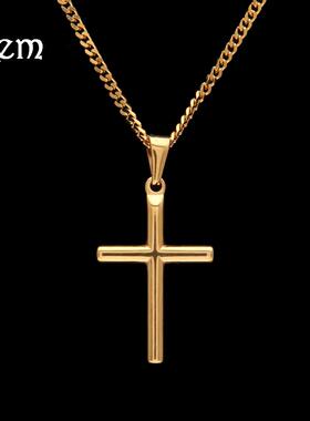 十字架项链吊坠欧美嘻哈钛钢简约男女潮百搭配饰链个性饰品毛衣女