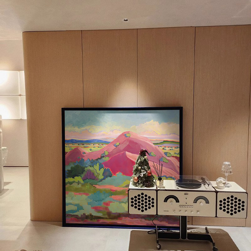 现代多巴胺粉色大山挂画 画寓意好有靠山客厅沙发背景墙装饰画 画